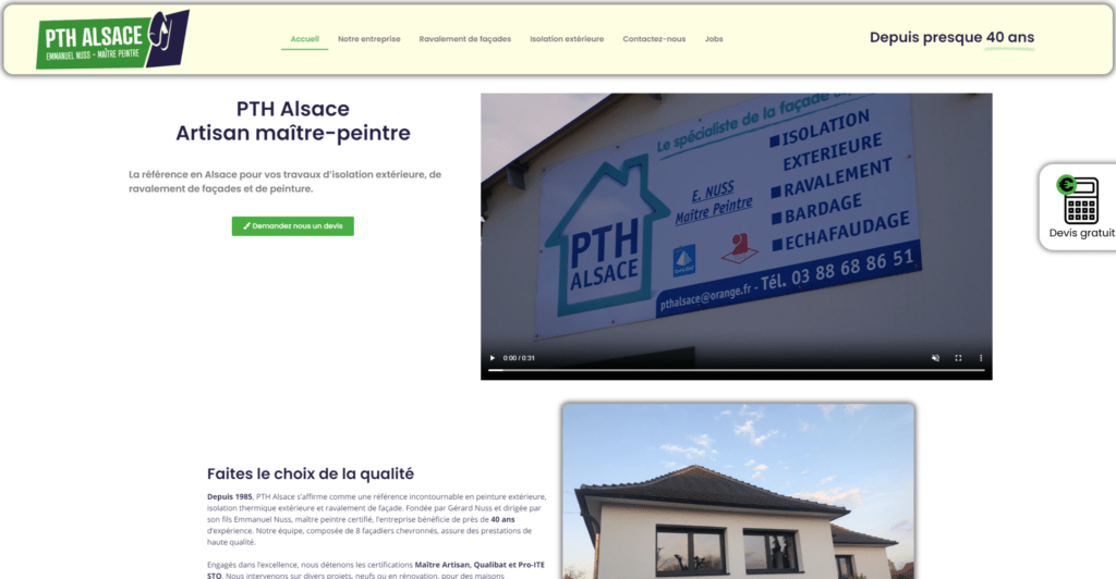 Aperçu du site web de PTH Alsace, une création de Univers-PC sur mesure.