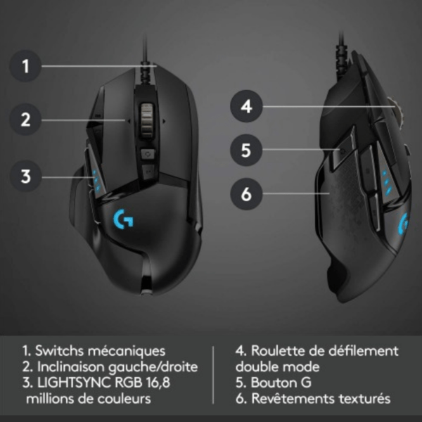 Logitech G502 HERO RGB Souris gaming filaire haute précision – Image 6