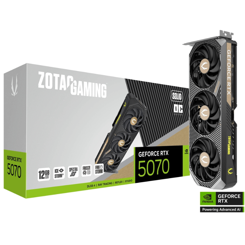 Carte graphique et boite de la RTX 5070 Solid OC de Zotac