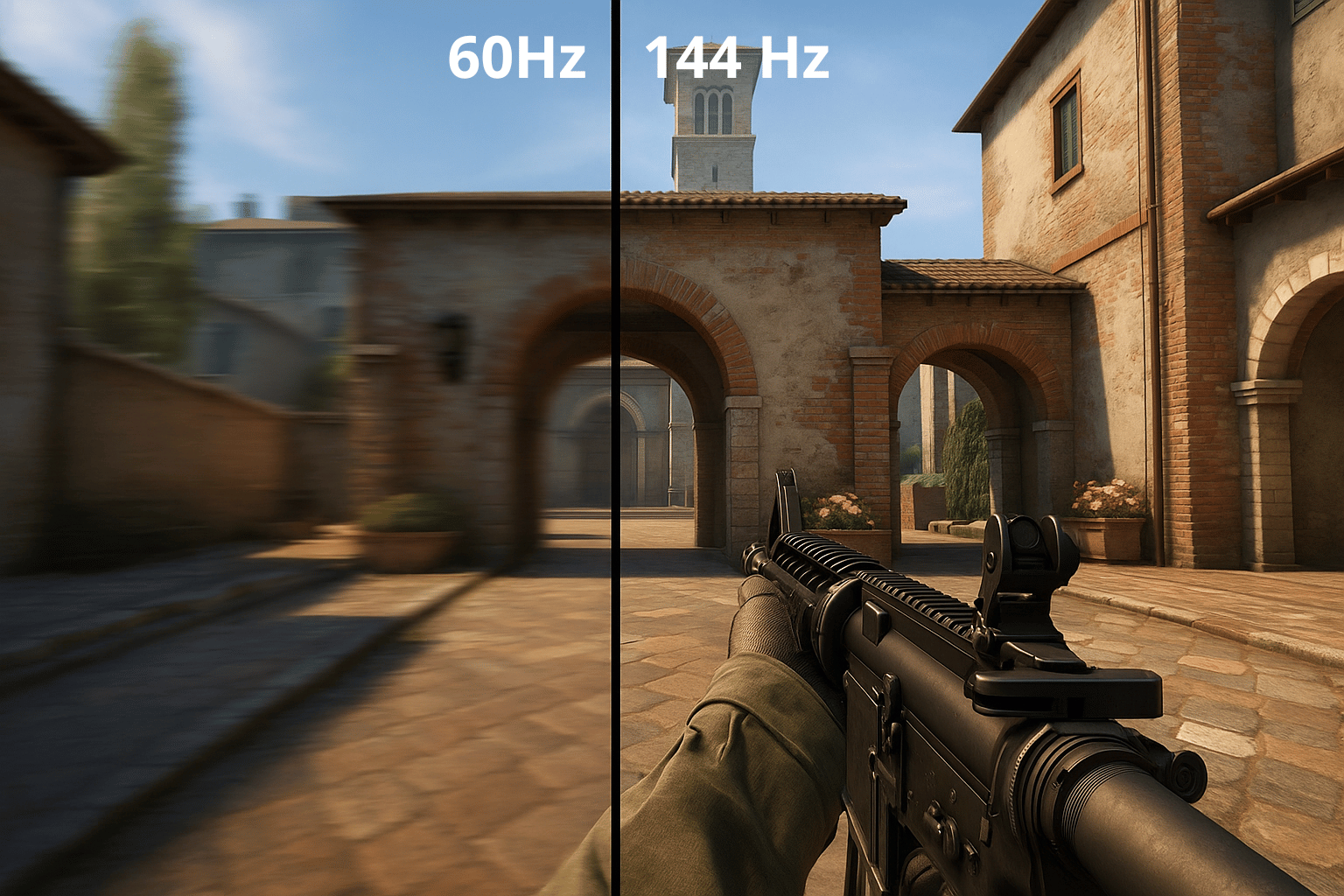 Illustration de la différence de fluidité entre 60 Hz et 144 Hz