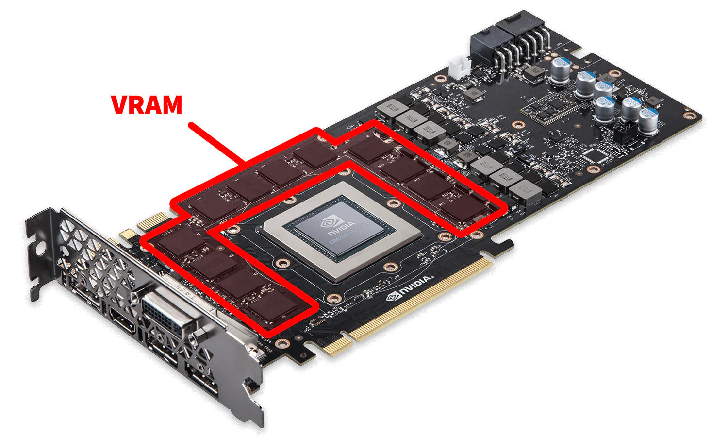 Carte graphique avec puces de mémoire VRAM visibles